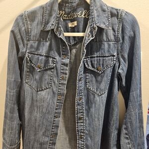 Madewell Denim Button-Front Shirt Jacket - Light Blue